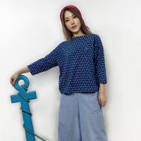 ราคา PORTLAND เสื้อเบลาซ์แขนยาวพิมพ์ลาย 3 4 Sleeve Crew Neck Blouse Blue 95 Cotton 5 Spandex (21594319939)