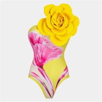 ราคา Floral Print One Piece Swimsuit and Skirt for Women 2024 New One Shoulder 3D Flower Swimwear Female Monokini Beach Bathing Suit (20973857341)