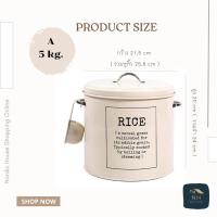ราคา ถังใส่ข้าว พร้อมช้อน กระป๋องโลหะสกรีน rice flour เก็บข้าวและแป้ง มียางรองปิดสนิท (20966488898)