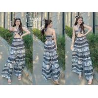 ราคา Set2ชิ้น เสื้อเกาะอกผูกโบว์สายคล้องคอ กางเกงขายาวบานลายช้างสุดฮิต ชุดใส่ไปทะเลคาเฟ่แซ่บแซ่บ (21675877586)