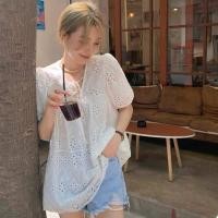 ราคา เสื้อลูกไม้ แขนสั้นสีขาว ผ้าไหม สบายๆ (21794325312)