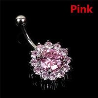 ราคา FG Stainless Steel Bar Belly Navel Ring Crystal Flower Body Piercing Women Jewelry (10422863082)