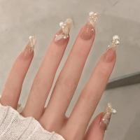 ราคา 24 ชิ้น 24 ชิ้น DIY เล็บปลอมฝรั่งเศสเล็บปลอม Rhinestone เพิร์ลเล็บปลอม (21026500336)