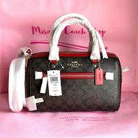 ราคา กระเป๋าถือ COACH แท้ ทรงหมอน Coated canvas ลาย Signature มีสายยาว COACH 83607 ROWAN SATCHEL IN SIGNATURE CANVAS Red (21688227040)