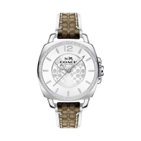 ราคา 14503152 AUTHENTIC Coach Women Silver Tone BLACK Leather Strap Watch 34mm 14503151 (21899411532)