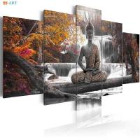 ราคา พระพุทธรูปภาพพิมพ์ศิลปะธรรมชาติโปสเตอร์ผ้าใบศิลปะ5แผงผ้าใบวาดภาพศิลปะบนผนังรูปภาพติดผนังสำหรับห้องนั่งเล่นตกแต่งบ้าน (14075649090)