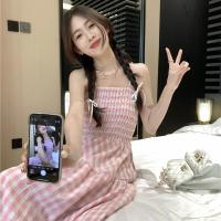 ราคา Laz Nigori ชุดเดรสผู้หญิงสีชมพูสายเอี๊ยมลายสก็อตชุดกระโปรงยาวลายสก๊อตสไตล์เกาหลี (19294516248)