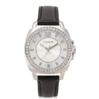 ราคา 14503152 AUTHENTIC Coach Women Silver Tone BLACK Leather Strap Watch 34mm 14503151 (21899411530)