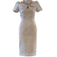 ราคา ชุดผ้าไทย ชุดลายไทย ชุดออกงาน ชุดผ้าไหมงานตัด ผ้าไหมสีครีม (21703996266)