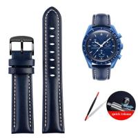 ราคา สำหรับ Omega X Swatch Joint MoonSwatch Co ตราสายหนังแท้ Vintage ผู้ชายผู้หญิง Planet Retro สร้อยข้อมือนาฬิกา 20 มม (20129610303)