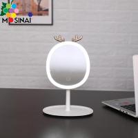 ราคา กระจกแต่งหน้า LED Makeup Mirror พร้อมถาดใส่ของ ถอดออกได้ รูปร่างเขากวาง ปรับความสว่างได้3ระดับ ปรับองศาได้ กระจกไฟLED Desktop Makeup Mirror (12098323415)