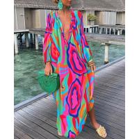 ราคา Elegant Womens Dresses 2023 Summer Casual Fashion Print V Neck Loose Retro Comfortable Maxi Dress Female Robe S XXXL (19673001153)