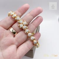 ราคา เพชรรอบเส้น สร้อยข้อมือประดับเพชรรูปหัวใจขอบสีทองตรงกลางหัวใจเรียงสี่ดวง ยาว18cm (21831074160)