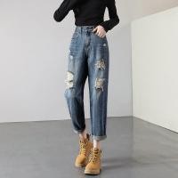 ราคา Hot item กางเกงยีนส์ผญ 2024ใหม่เอวสูงกระชับสัดส่วนทุกการแข่งขันฤดูกางเกงยีนส์อินเทรนด์ขาด กางเกงเก้าจุด (21490017673)