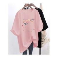 ราคา เสื้อยืด2023ลายการ์ตูนทรงหลวมแขนสามส่วนแฟชั่นสำหรับผู้หญิงเสื้อแขนกว้างสีขาวดีไซน์ลำลองสไตล์เกาหลี (21666830675)
