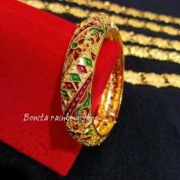ราคา กำไลข้อมือลายไทยโบราณ ราคาต่อ 1 วง สีทองลงยา งานสวยอย่างดี เครื่องประดับชุดไทย กำไลข้อมือรุ่น 20229 (21439420197)