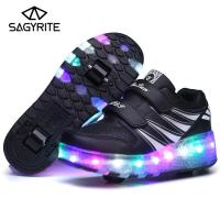 ราคา Sagyriteเด็กสองล้อส่องสว่างเรืองแสงรองเท้าผ้าใบไฟLEDลูกกลิ้งรองเท้าสเก็ตเด็กLEDรองเท้าสำหรับเด็กหญิงและเด็กชาย (21319353095)