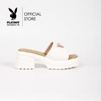 ราคา Playboy รองเท้าแตะส้นตึก ลิขสิทธิ์แท้ รุ่น ST HS242C106 ดีไซน์หนังสานตกแต่งอะไหล่โลโก้สามเหลี่ยม มี 2 สี สีขาวและสีดำ (21783929116)
