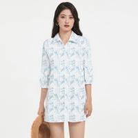 ราคา Closet Crush มินิเดรสคอปก แขนยาว พิมพ์ลาย สีฟ้าขาว (21898784577)