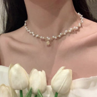 ราคา French Lock Love Heart Pearl Necklace Fairy Clavicle Chain Ins Fashion Design Double layer Necklace Women Jewelry Accessories (19566666238)