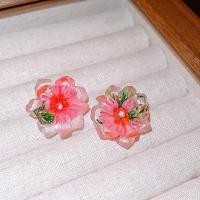 ราคา ต่างหูแฟชั่นดีไซน์สวยงามลวดลายสวยงามสีชมพูเรซิ่นดอกไม้ (21936026160)