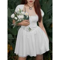 ราคา Beautifullime ชุดรัดตัวสำหรับผู้หญิงชุดรัดตัวชุดชุดเดรสลูกไม้แบบสั้นเสื้อยืดผูกแขนสั้นด้านหน้าชุดมินิเดรสทรงเอ (21198878224)