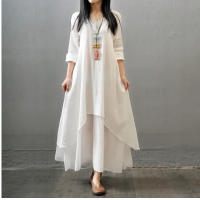 ราคา ชุดเดรสยาวสองชิ้นสไตล์ยาวเข้ารูปสำหรับฤดูใบไม้ผลิและ2023ชุดเดรสป่านแขนยาวผ้าปอ (21938374222)