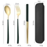 ราคา เครื่องใช้บนโต๊ะอาหารสแตนเลสแบบพกพาสไตล์เกาหลีชุดช้อนส้อมและตะเกียบสามชิ้น (21944990427)