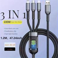 ราคา 100W สายชาร์จเร็ว 3 in 1 ชาร์จเร็ว 6A สายชาร์จ 3 หัวUSB to Type C Micro นำไปใช้กับ Samsung oppo xiaomi สายชาร์จ สายชาร์จเร็วแท้ สายชาร์จ Fast Charging Charge Cable 1 2M (21899994952)
