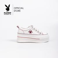ราคา Playboy รองเท้าผ้าใบผู้หญิง ลิขสิทธิ์แท้รุ่น ST H241C1167 ควร 1ไซส์ ดีไซน์เสริมส้นเย็บนวมปักโลโก้กระต่ายแดง สีขาว (21602700983)
