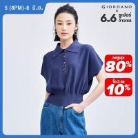 ราคา GIORDANO Women Sweaters Half Placket Batwing Sleeve Knit Polo Shirts Turndown Collar Summer Fashion Casual Polo Shirts 18354207 (21841516236)