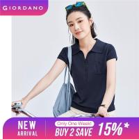 ราคา GIORDANO Women Sweaters Tencel Jacquard Pocket Knit Polo Shirts Short Sleeve Half Placket Fashion Casual Polo Shirts 18354907 (21811855352)