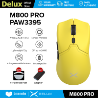 ราคา Delux M800 PRO PAW3395 เมาส์สำหรับเล่นเกม DPI MAX 26000 แบบมีสาย 2 4G บลูทูธไร้สายชาร์จโปรแกรมได้ 72g น้ำหนักเบาสำหรับ PC แล็ปท็อป Windows Mac (21516049394)