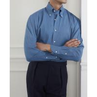 ราคา WARDROBE MINISTRY เสื้อเชิ้ตแขนยาว The High Roll Button Down Collar Cotton Chambray Shirt in Light Indigo (21805770519)