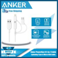 ราคา Anker Powerline II 3 In 1สายเคเบิลฟ้าผ่า ประเภท C ไมโคร USB สายสำหรับ iPhone iPad Huawei HTC LG Samsung Galaxy Sony Xperia Android สมาร์ทโฟนและอีกมากมาย 3ft (21523647637)