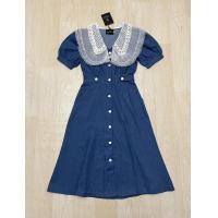 ราคา เดรสยีนส์แท้ คอปกลูกไม้ กระดุมหน้าแกะจริง ป้ายLove Lady (18520944971)