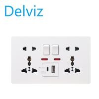 ราคา Delviz Type C charging socket EU UK US 5 hole wall mounted USB socket PD18W 3100mA smart fast charging 1A 1C Charging node Power socket size 146mm 86mm With junction box (21755780816)