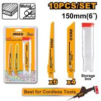 ราคา INGCO ชุดใบเลื่อยชัก 10 ชิ้น เซ็ต สำหรับตัดแผ่นเหล็กและงานไม้ รุ่น RSB1002 Reciprocating saw blades set (21794996353)