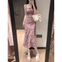 ราคา midsummer เดรสยาวสีชมพู เดรสออกงาน ลายดอกไม้ ผ้าชีฟอง กระโปรงยาว คอเหลี่ยม 8023 (21548144212)