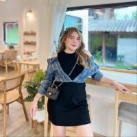 ราคา ห้องผ้าน้องตู่ ชุดสาวอวบ มินิเดรสปาดไหล่แต่งยีนส์ 4305 (21930784009)