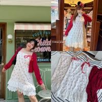 ราคา เดรสสายเดี่ยวลายเชอร์รี่ มาพร้อมเสื้อคลุมสีแดง อก40 52 สาวอวบอ้วนน่ารัก Bigsize Plussize Chubby (21884623051)