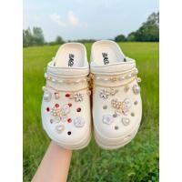 ราคา รองเท้าหัวโต รองเท้าบาโอจิ รองเท้าแฟชั่นสวย ๆ สีครีม ตกแต่งสายไข่มุก เสริมส้น สูง 7 ซม (20843733641)