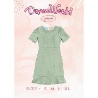 ราคา S XL 9340 งานป้าย Dress World ชุดเดรสสั้น คอกลม ผ้าลายดอกนูน ชายระบาย ใส่ได้ทุกงานจ้า (19355767281)