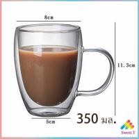 ราคา แก้วกาแฟทนความร้อนสองชั้น ถ้วยใส ถ้วยเครื่องดื่มน้ำร้อน น้ำเย็น แก้วคู่ แก้วมีหูจับ กระจก สปอตสินค้า glass Sweet T (12948414381)