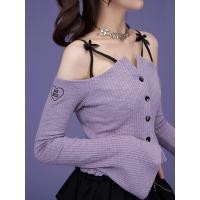 ราคา เสื้อแขนยาว เปิดไหล่ข้างเดียว เข้ารูป สีม่วง สีขาว สําหรับเด็กผู้หญิง (19714970354)