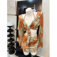 ราคา 40 68kg ชุดว่ายน้ำ 4 ชิ้น bikini เสื้อคลุม ผ้าคลุม ลายมัดย้อมสีคราม 2393 (20919000368)