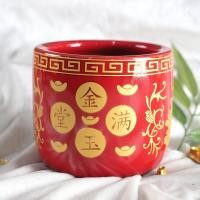 ราคา กระถางธูปไหว้บรรพบุรุษ สีแดงสด งานกระเบื้องเซรามิค ลายก้อนทอง มี 2 ขนาด 3 5 นิ้ว (10617536596)