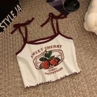 ราคา H H พร้อมส่ง M5552 เสื้อสายเดี่ยวไหมพรม แบบผูกหัวไหล่ ลายเชอร์รี่ สีขาวดำ เก๋ๆ สุดปัง (21854531633)