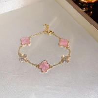 ราคา สร้อยข้อมือ ทอง 18K ประดับเพทาย ลายดอกไม้ ขนาดเล็ก หรูหรา เรียบง่าย สําหรับผู้หญิง สีชมพู ขาว หญ้าสี่ใบกำไลข้อมือ (21794726602)
