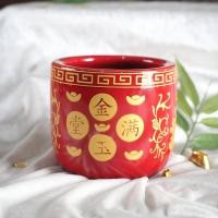 ราคา กระถางธูปไหว้บรรพบุรุษ สีแดงสด งานกระเบื้องเซรามิค ลายก้อนทอง มี 2 ขนาด 3 5 นิ้ว (10563086529)